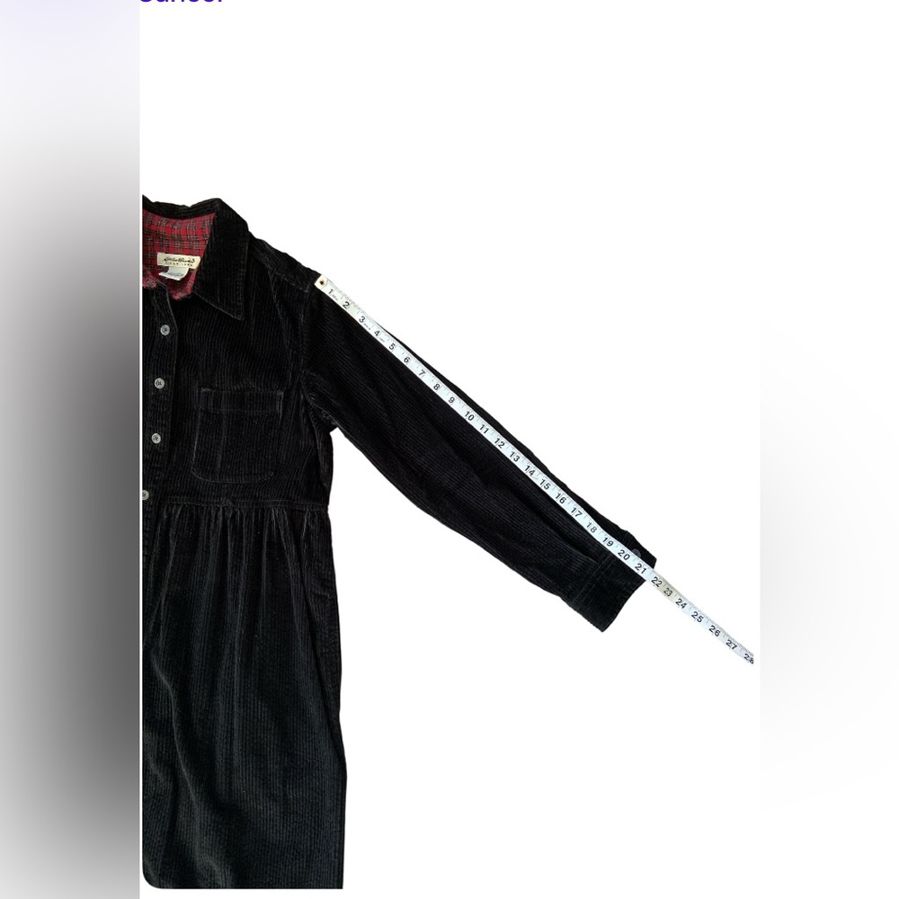 Vintage Eddie Bauer Black Corduroy Maxi Dress Red Plaid Cottagecore Petite Small - Picture 10 of 10
